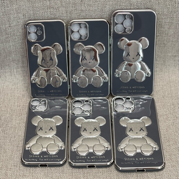 Electroplate Silver Violent Bear in Gray Background iPhone Case - Picture 8 of 9